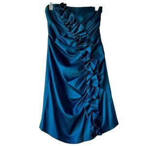 Gunne Sax Jessica McClintock strapless satin mini ruffle front 90s Y2K vintage S